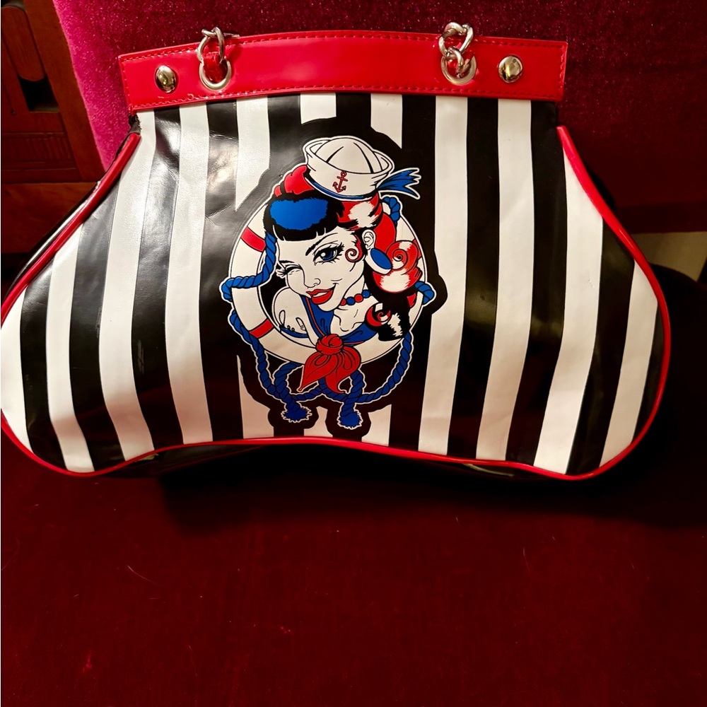 Too Fast Sailor Nautical Striped Rockabilly Shoulder Purse. NWT